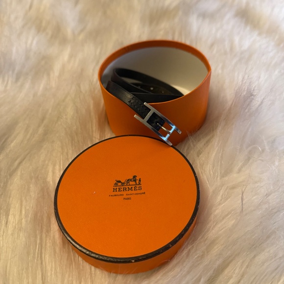 Hermes Behapi Double Tour Bracelet - Black leather/Silver buckle - Picture 5 of 5